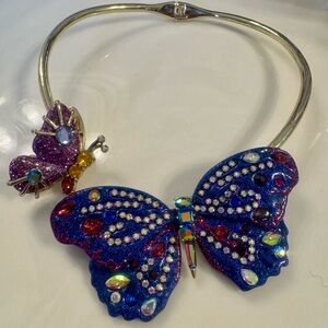 Elegant Butterfly Necklace with Blue and Purple Accents